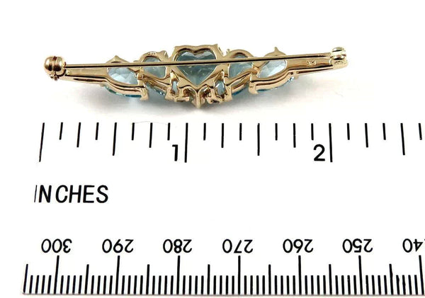 14K Yellow Gold Sky Blue Topaz & Diamond Pin Brooch