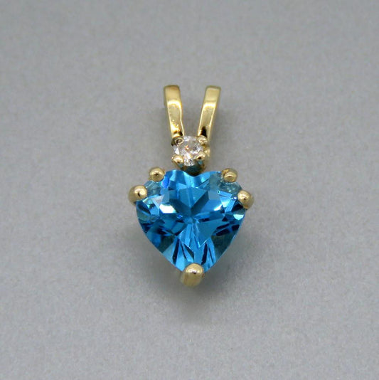 Charming 14k Yellow Gold Blue Topaz Diamond Heart Pendant