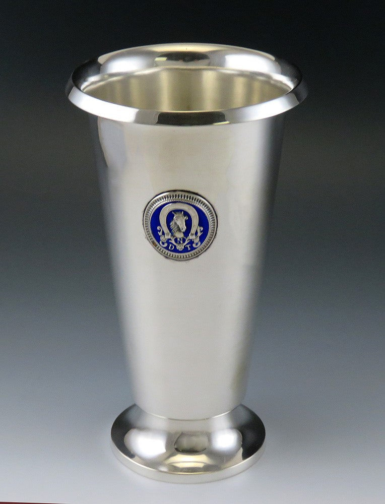 Norwegian Silver Det Norske Travselskap Horseracing Trophy Cup w Blue Enamel