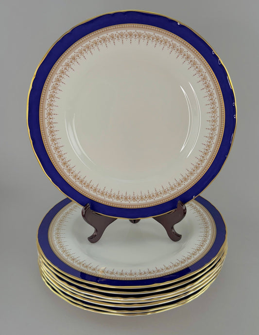 Superb Set 8 Royal Worcester Regency Cobalt Blue Gilt 10.75" Dinner Plates