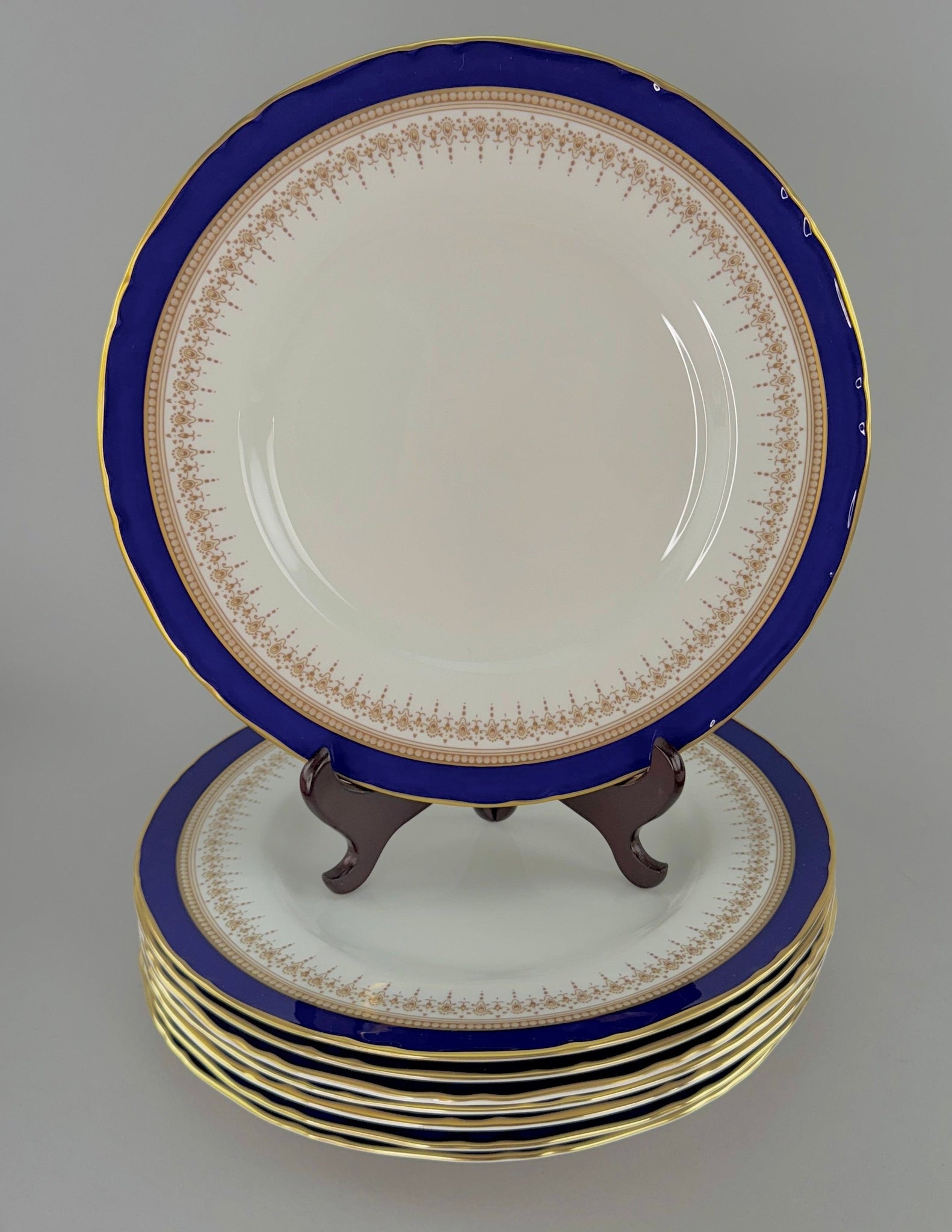 Superb Set 8 Royal Worcester Regency Cobalt Blue Gilt 10.75" Dinner Plates