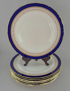 Superb Set 8 Royal Worcester Regency Cobalt Blue Gilt 10.75" Dinner Plates