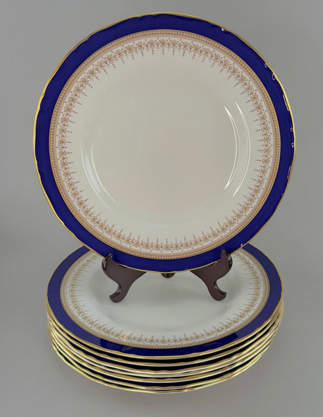 Superb Set 8 Royal Worcester Regency Cobalt Blue Gilt 10.75" Dinner Plates