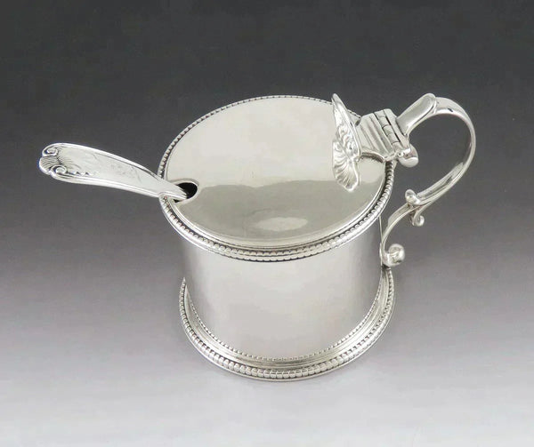 Antique 1857 Victorian Sterling Silver Cobalt Blue Glass Mustard Pot w/ Spoon