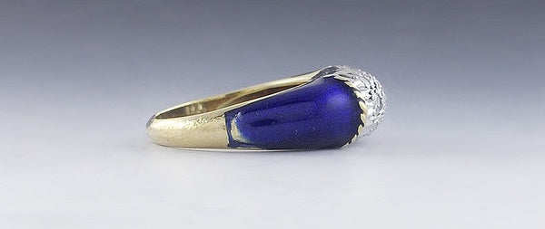 Beautiful 18K Gold Diamond & Blue Enamel Ring