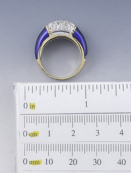 Beautiful 18K Gold Diamond & Blue Enamel Ring