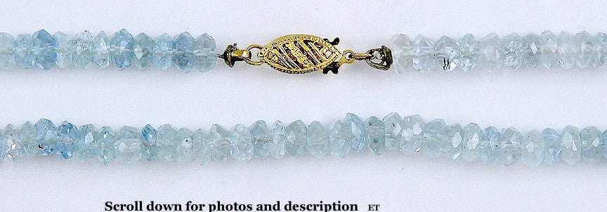 Faceted Aquamarine Bead 14K Gold Filigree Necklace 3.0+ Carats
