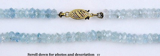 Faceted Aquamarine Bead 14K Gold Filigree Necklace 3.0+ Carats