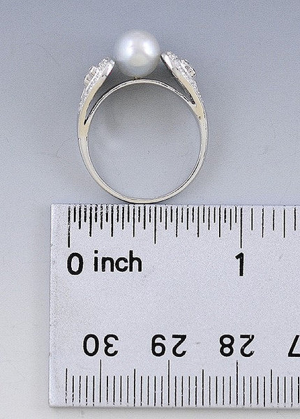Stunning 14K White Gold Baroque Pearl & Diamond Ring Size 6