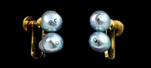 Lovely Vintage 14k Gold and Gray Cultured Pearl Screw Back Earrings