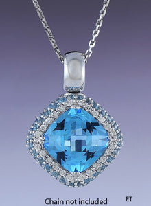 Gorgeous 18K White Gold Blue Topaz & Diamond Pendant