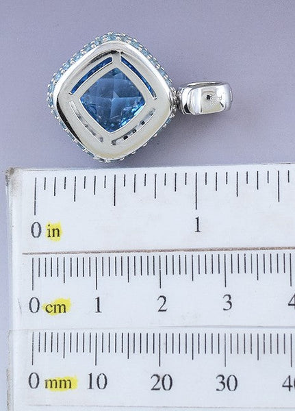 Gorgeous 18K White Gold Blue Topaz & Diamond Pendant