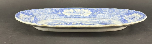 Huge c1840 English Staffordshire Peruvian Hunters Blue White Large Platter