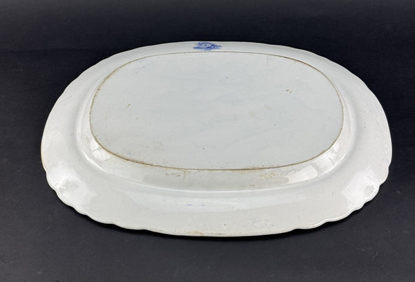 Huge c1840 English Staffordshire Peruvian Hunters Blue White Large Platter