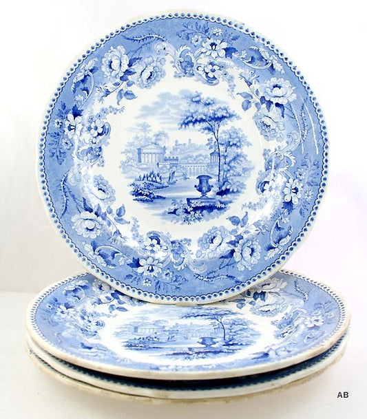 4 19th Century Antique Jacksons English Florentine Villas Dinner Plates