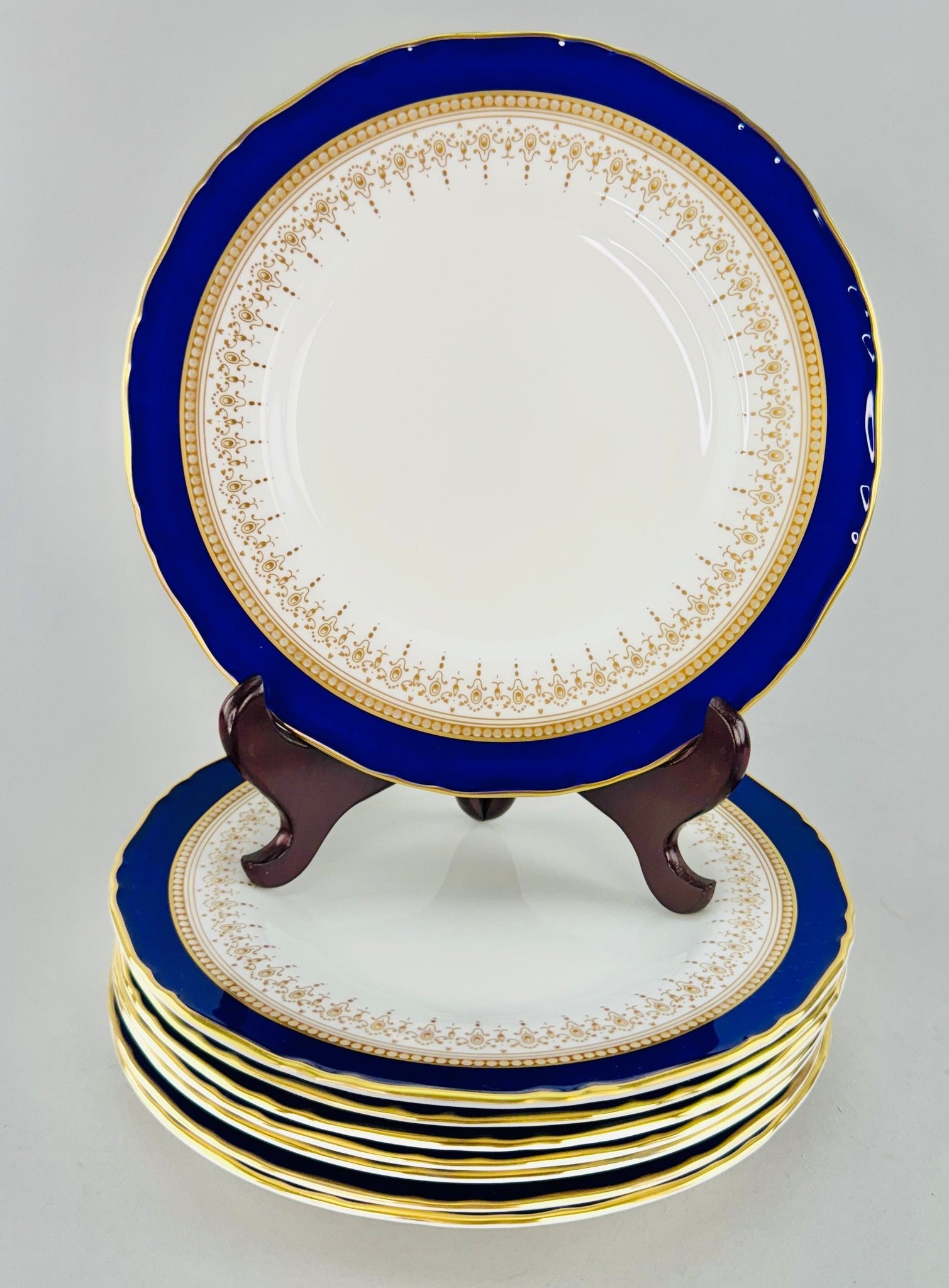 Fine Set 8 Royal Worcester Regency Cobalt Blue Gilt Salad Dessert Plates 8"