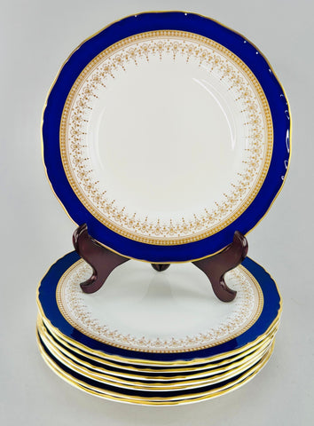 Fine Set 8 Royal Worcester Regency Cobalt Blue Gilt Salad Dessert Plates 8"