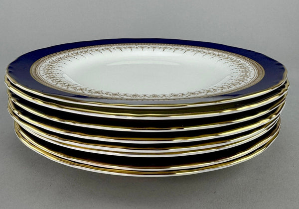 Fine Set 8 Royal Worcester Regency Cobalt Blue Gilt Salad Dessert Plates 8"