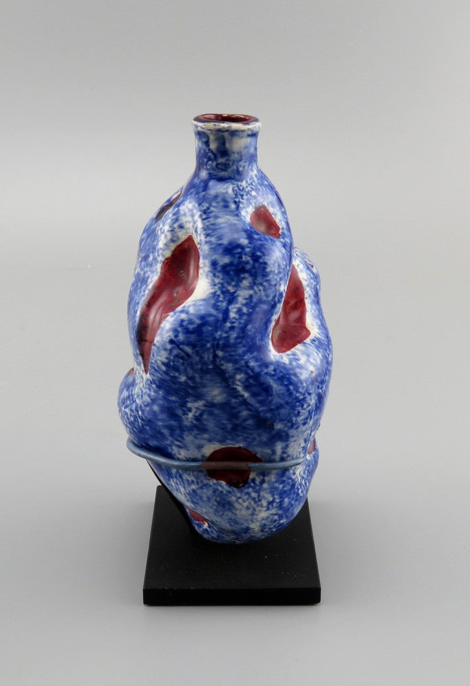 Rare c1820-1860s Blue Speckled American Folk Art Pottery Potato Flask
