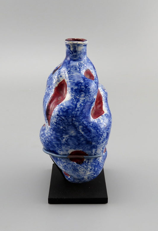 Rare c1820-1860s Blue Speckled American Folk Art Pottery Potato Flask