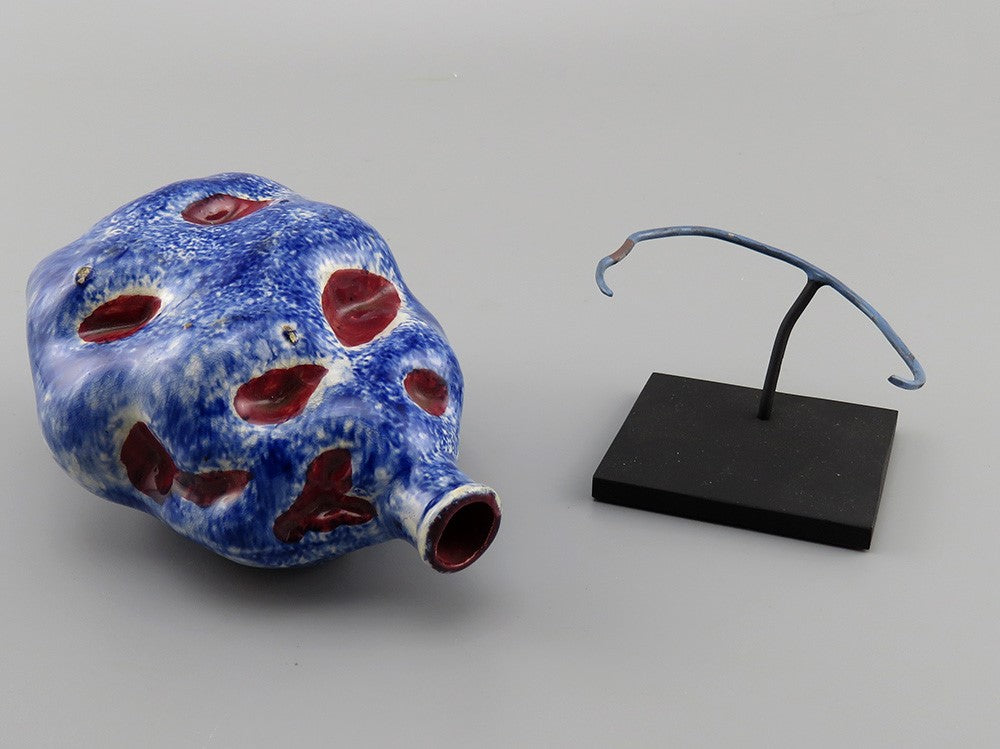 Rare c1820-1860s Blue Speckled American Folk Art Pottery Potato Flask