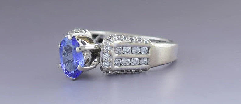 Incredible 18K White Gold ~1ct Diamond and Tanzanite Ring