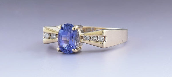 Vibrant 14K Yellow Gold ~1ct Tanzanite & Diamond Ring Size 7.25