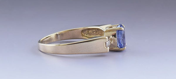 Vibrant 14K Yellow Gold ~1ct Tanzanite & Diamond Ring Size 7.25