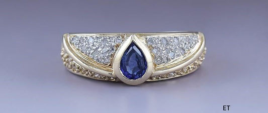 Stunning 14k Yellow Gold Sapphire & ~.36ct Diamond Ring Size 5.25