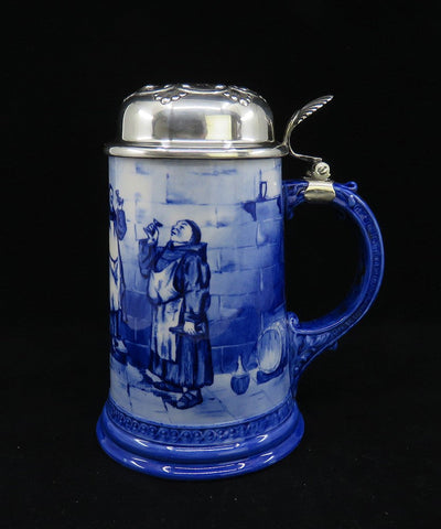 c1897 American Sterling Silver Lidded .5L Beer Stein German Brewing Monks Scene