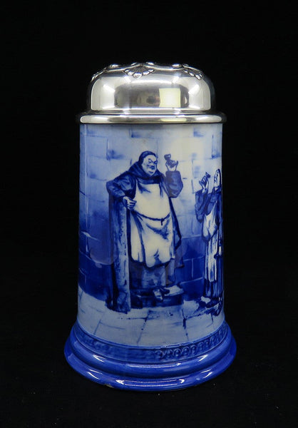 c1897 American Sterling Silver Lidded .5L Beer Stein German Brewing Monks Scene