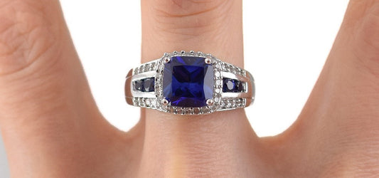 Incredible 10k White Gold Blue Lab Created Sapphires Real Diamonds Ring Size 7