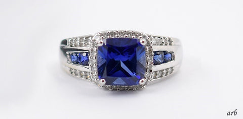 Incredible 10k White Gold Blue Lab Created Sapphires Real Diamonds Ring Size 7