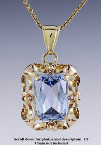 Stunning 14k Yellow Gold Blue Topaz Openwork Pendant