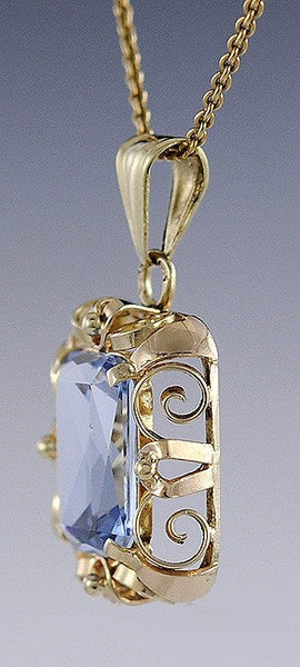 Stunning 14k Yellow Gold Blue Topaz Openwork Pendant