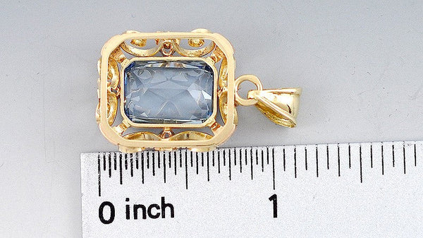 Stunning 14k Yellow Gold Blue Topaz Openwork Pendant