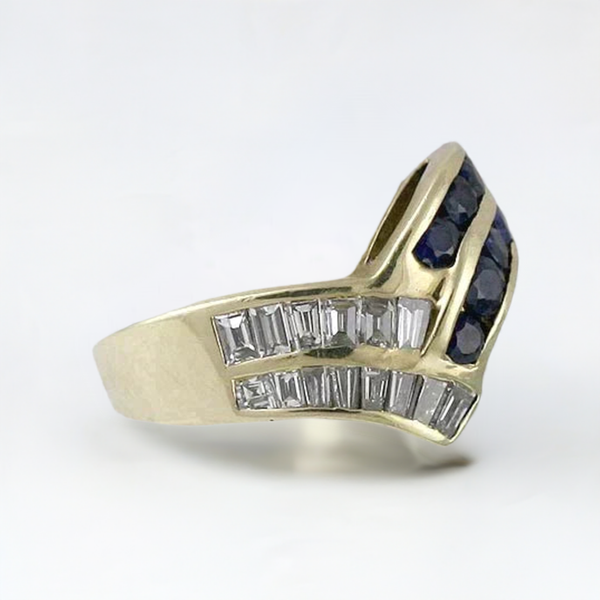 Stunning 14K Yellow Gold Sapphire & VS Diamond Ring Size 6.5