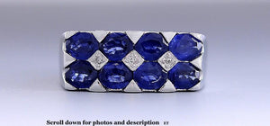 Superb Quality 18K White Gold Natural Sapphire & Diamond Ring Size 8.25