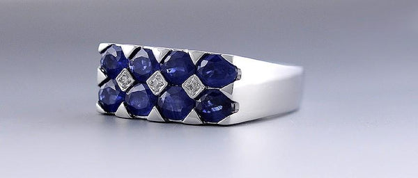 Superb Quality 18K White Gold Natural Sapphire & Diamond Ring Size 8.25