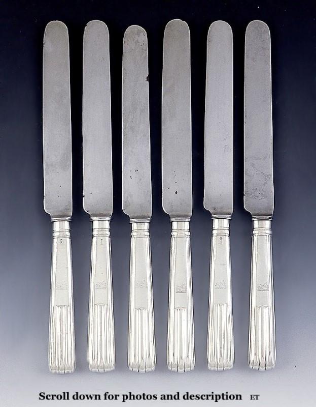 Set 6 Antique English Victorian/Georgian Sterling Silver Handle Dinner Knives