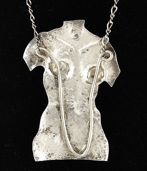 Beverly Willke Sterling Silver Hand Chased Pendant and Chain Necklace 22 1/2"