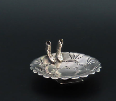 Cool Small Vaughns Cowboy Boots Sterling Silver Oval Ashtray