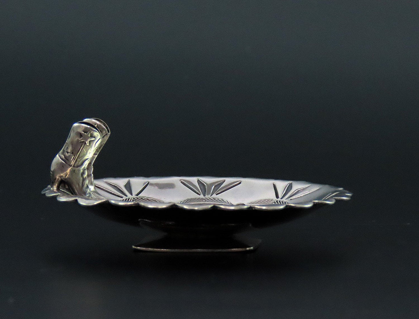 Cool Small Vaughns Cowboy Boots Sterling Silver Oval Ashtray