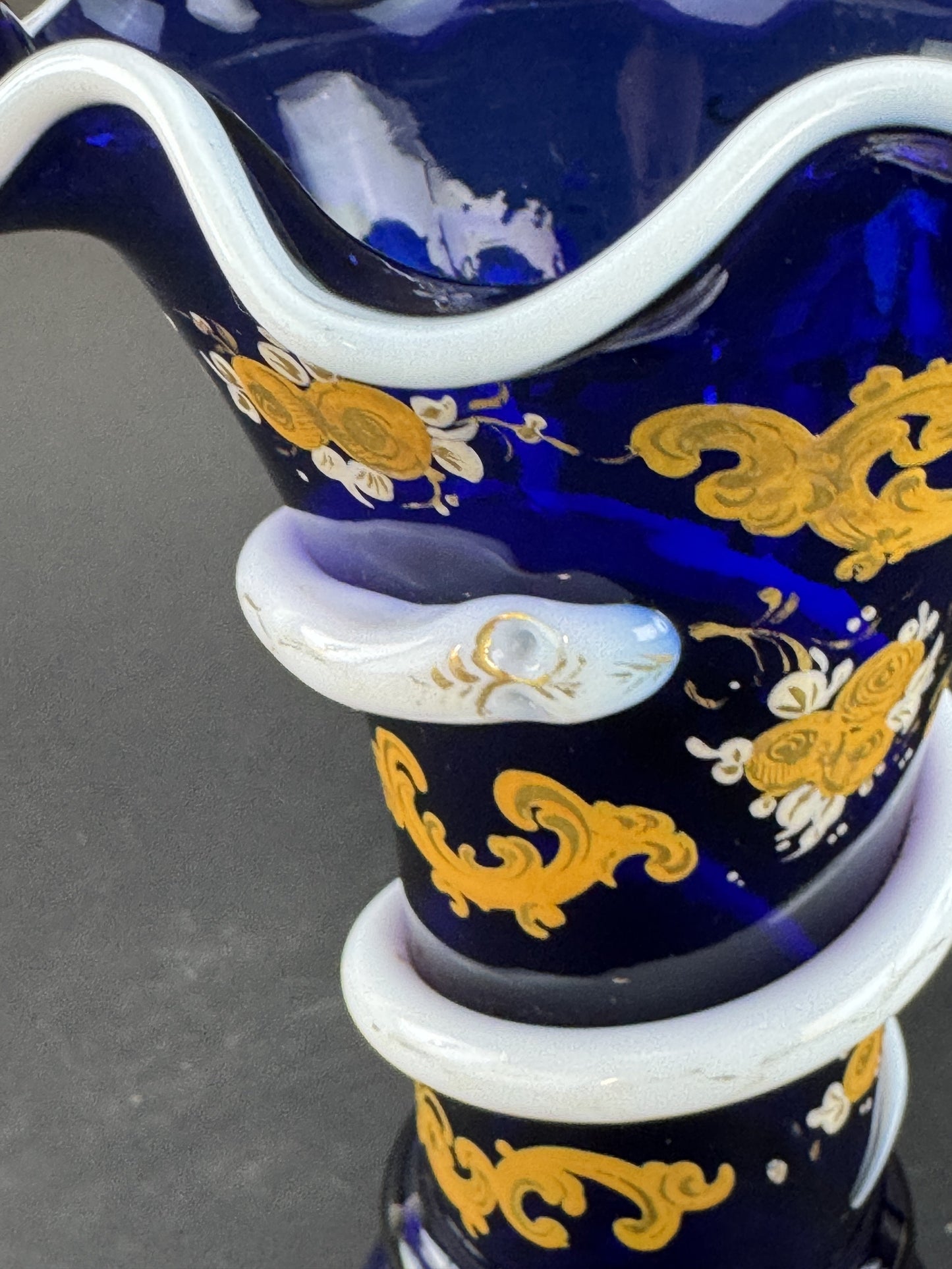 Fine Quality Cobalt and White Glass Snake Vase Circa 1860s