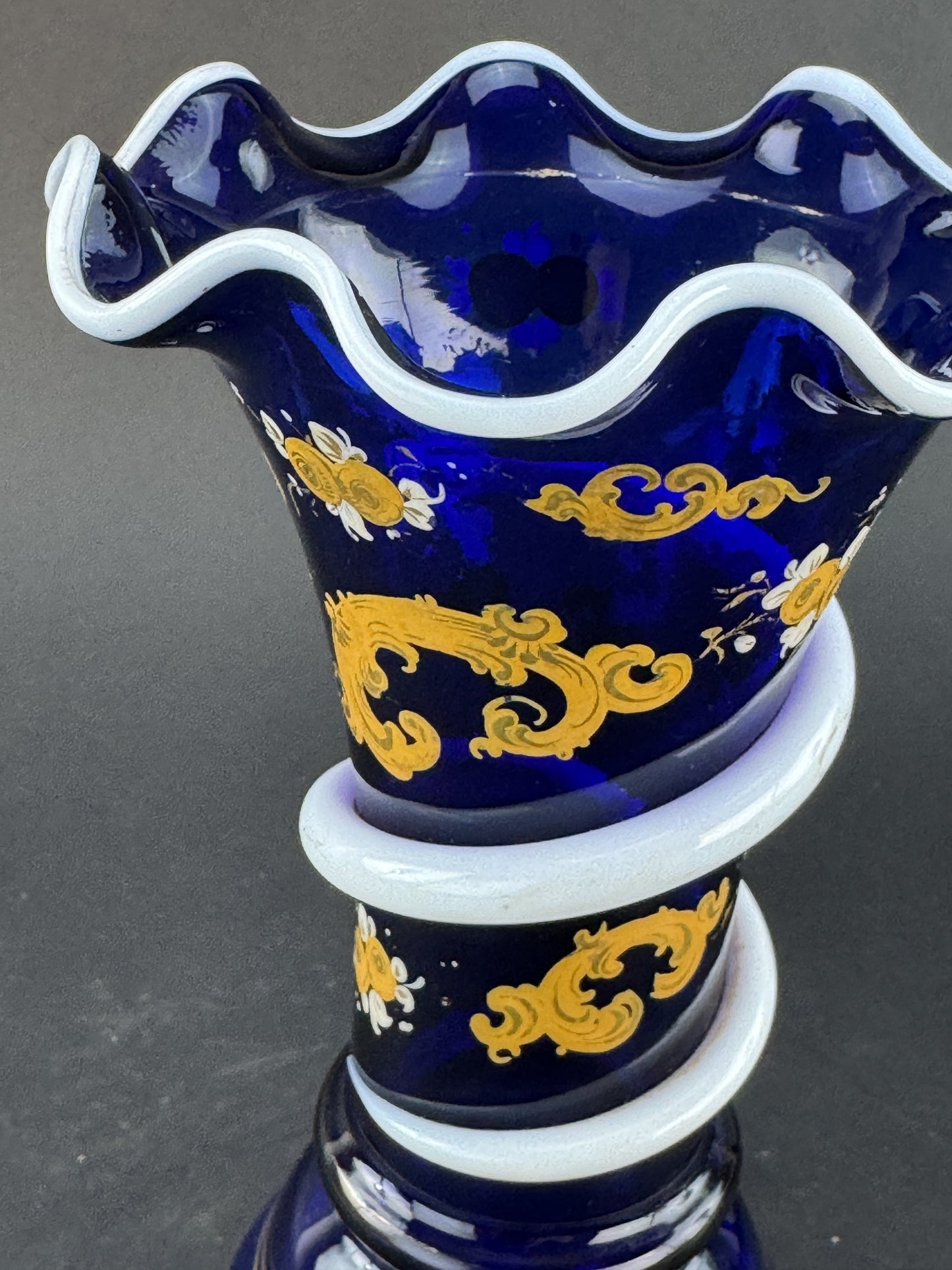 Fine Quality Cobalt and White Glass Snake Vase Circa 1860s
