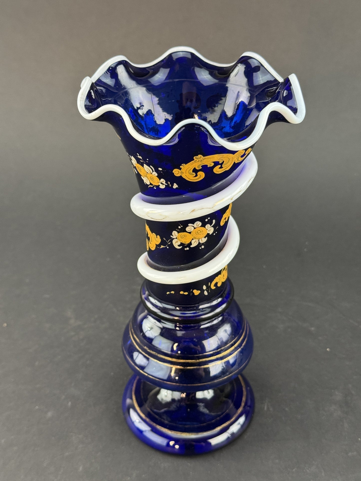 Fine Quality Cobalt and White Glass Snake Vase Circa 1860s
