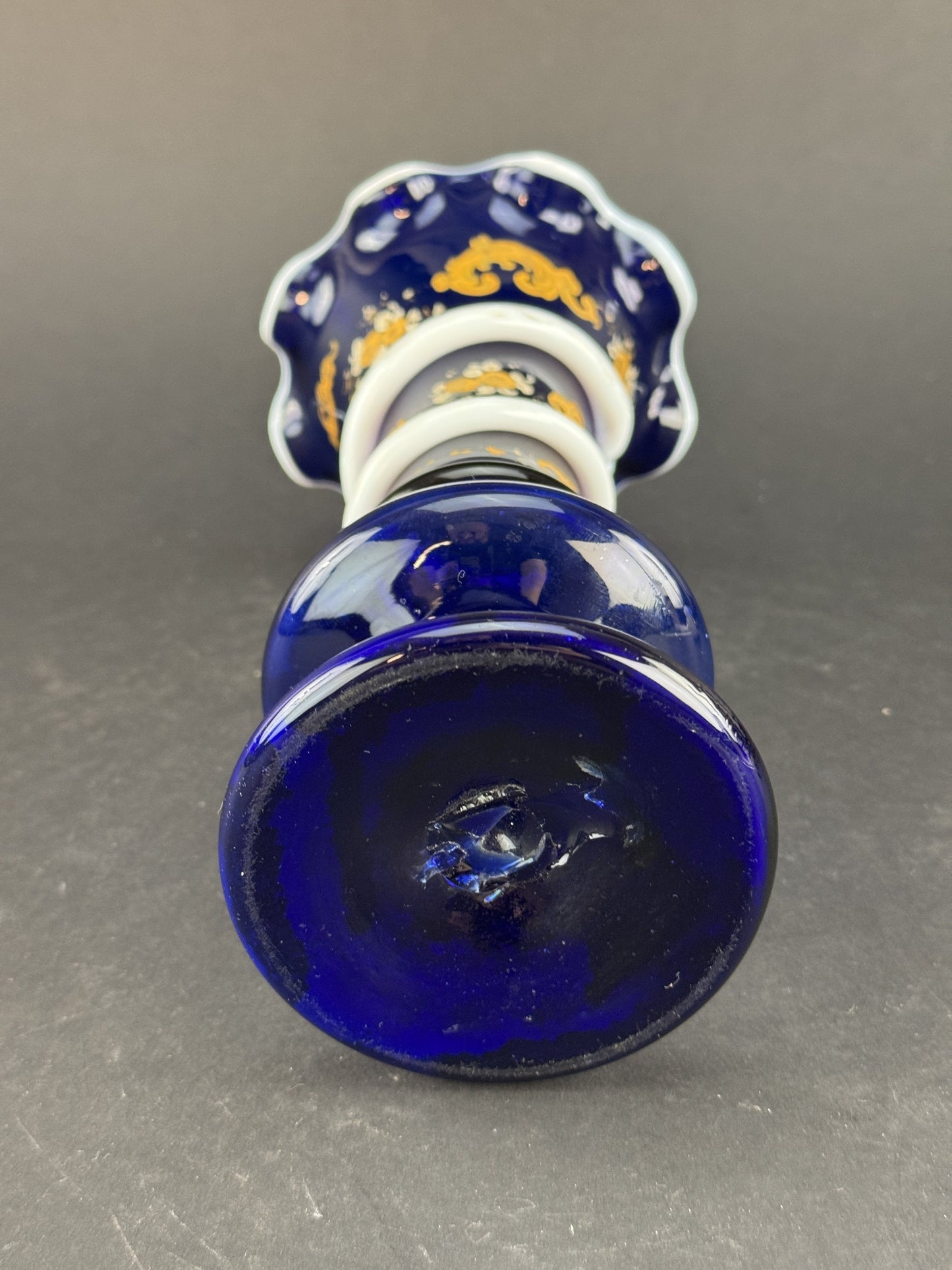 Fine Quality Cobalt and White Glass Snake Vase Circa 1860s