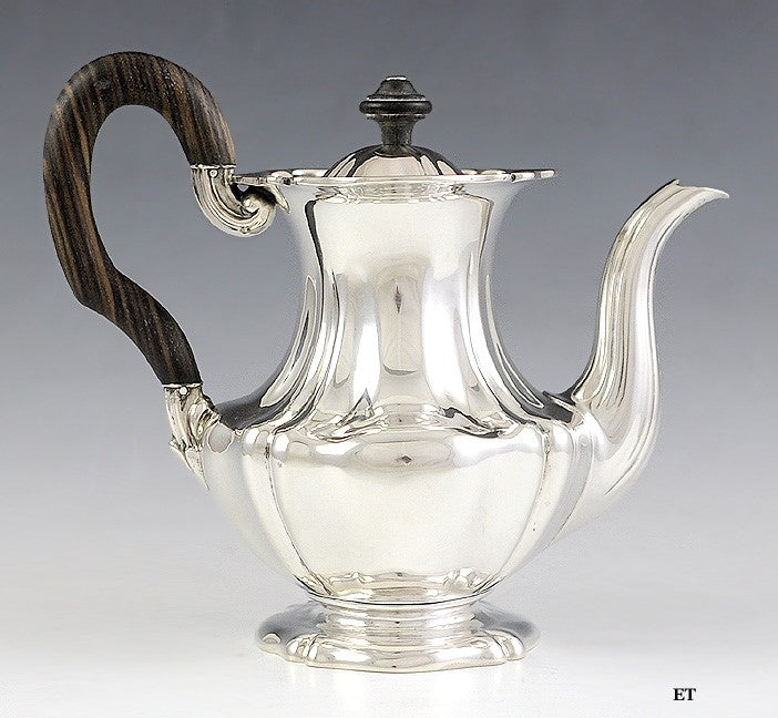 Antique c1830 German Silver Wood Handle Coffeepot Teapot