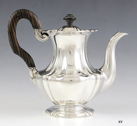 Antique c1830 German Silver Wood Handle Coffeepot Teapot