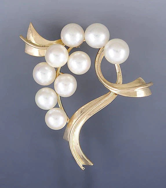 Fine Quality 14k Yellow Gold Pearl Openwork Ribbon Brooch/Pin